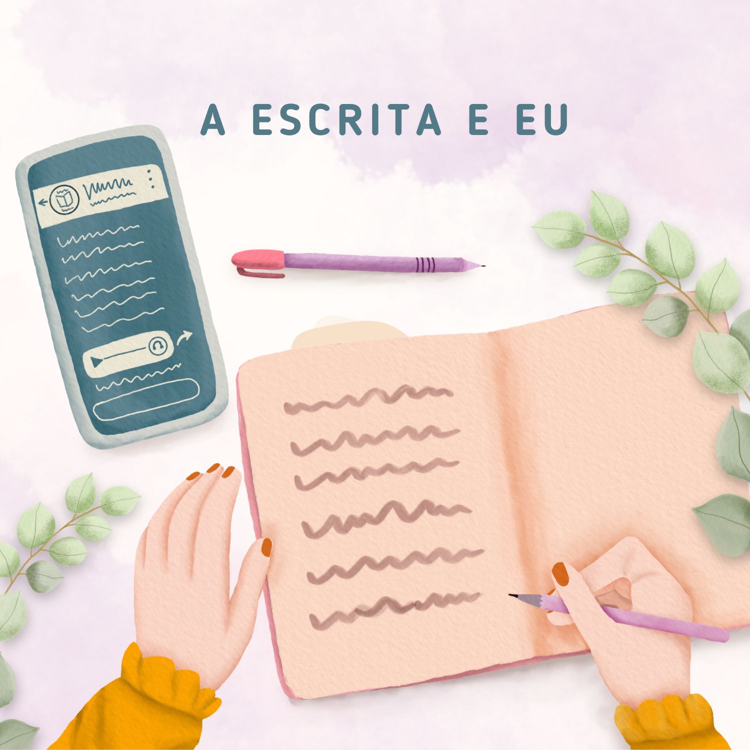 arte de mãos escrevendo em um diário