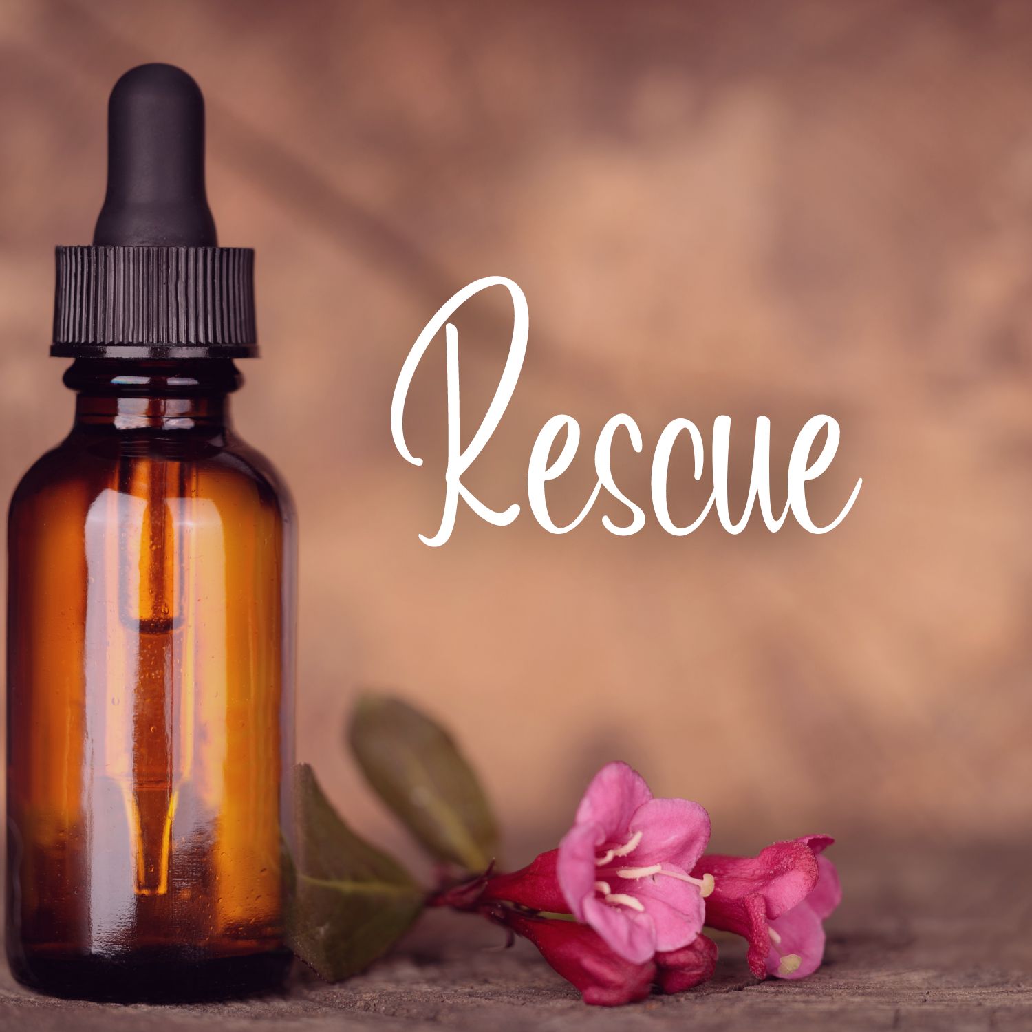 vidro de floral rescue com uma flor rosa do lado