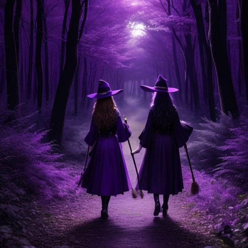 arte de duas bruxas caminhando feita pela IA